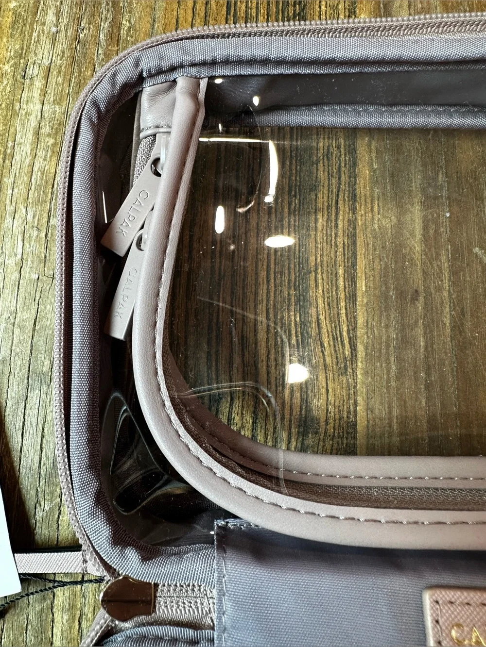 Calpak Clear Cosmetic Case with Dusty Mauve Trim